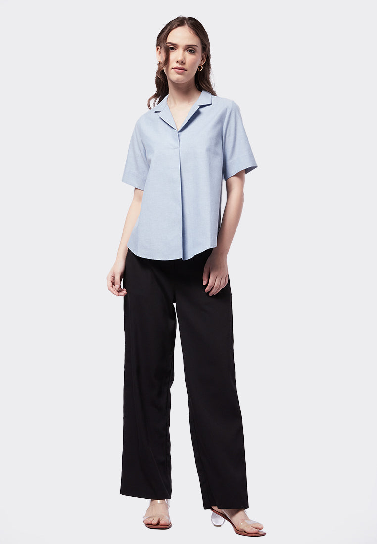 Short Sleeve Blouse with Notch Collar