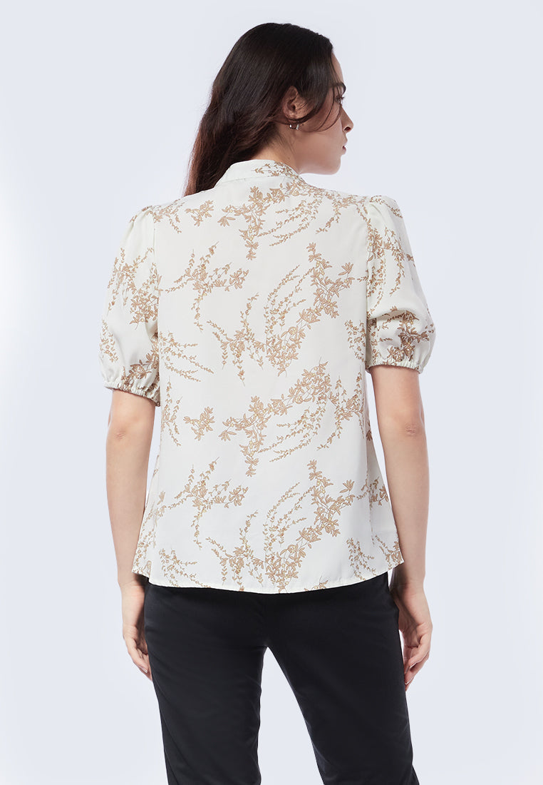 Printed Balloon Sleeve Blouse