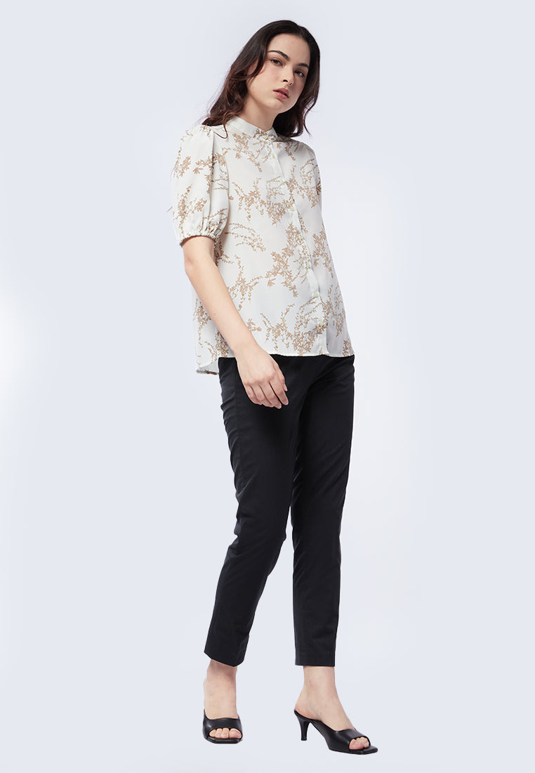 Printed Balloon Sleeve Blouse