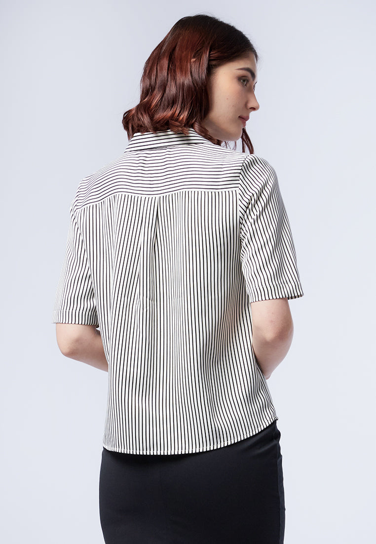 Stripes Notch Collar Blouse
