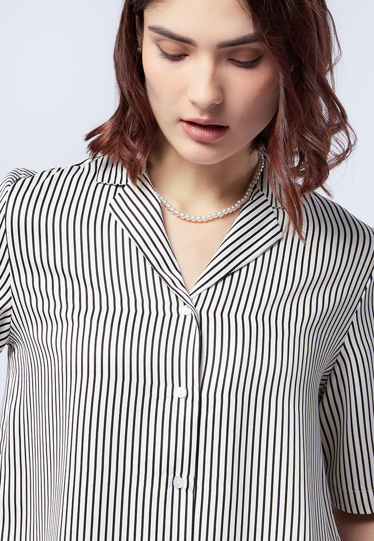 Stripes Notch Collar Blouse