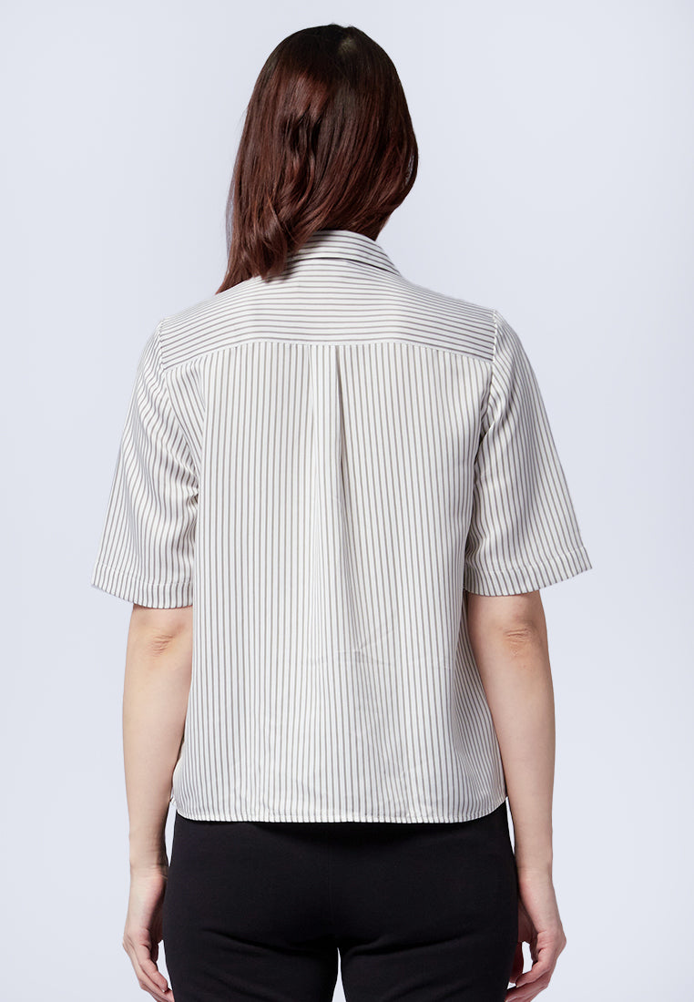 Notch Collar Short Sleeve Blouse