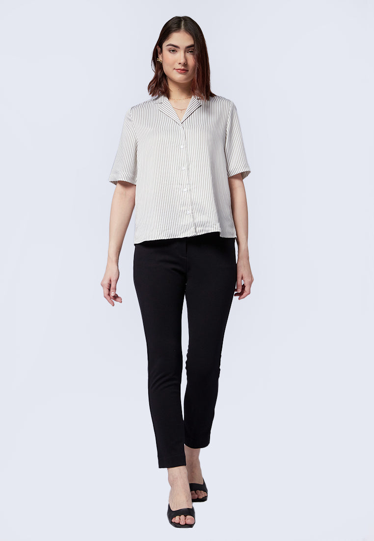 Notch Collar Short Sleeve Blouse