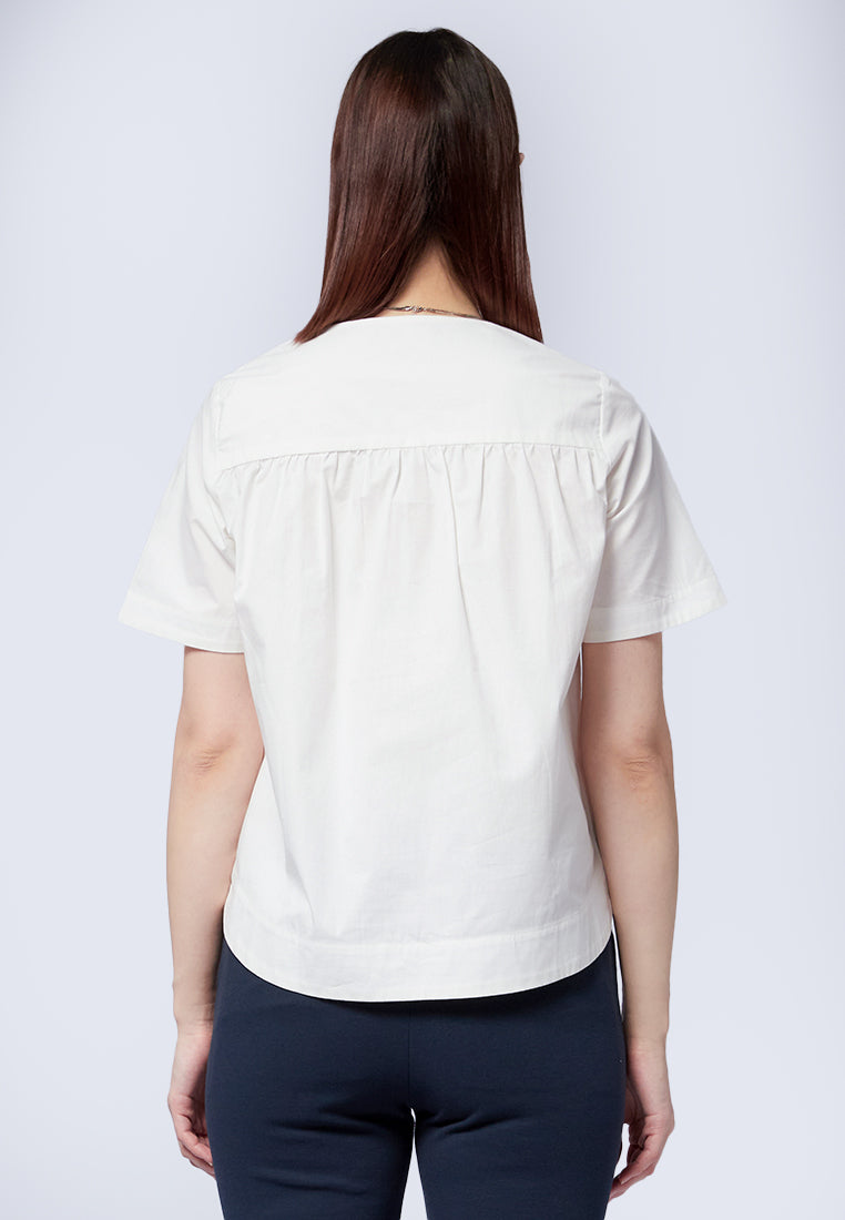 V-Neck Panel Short Sleeve Blouse