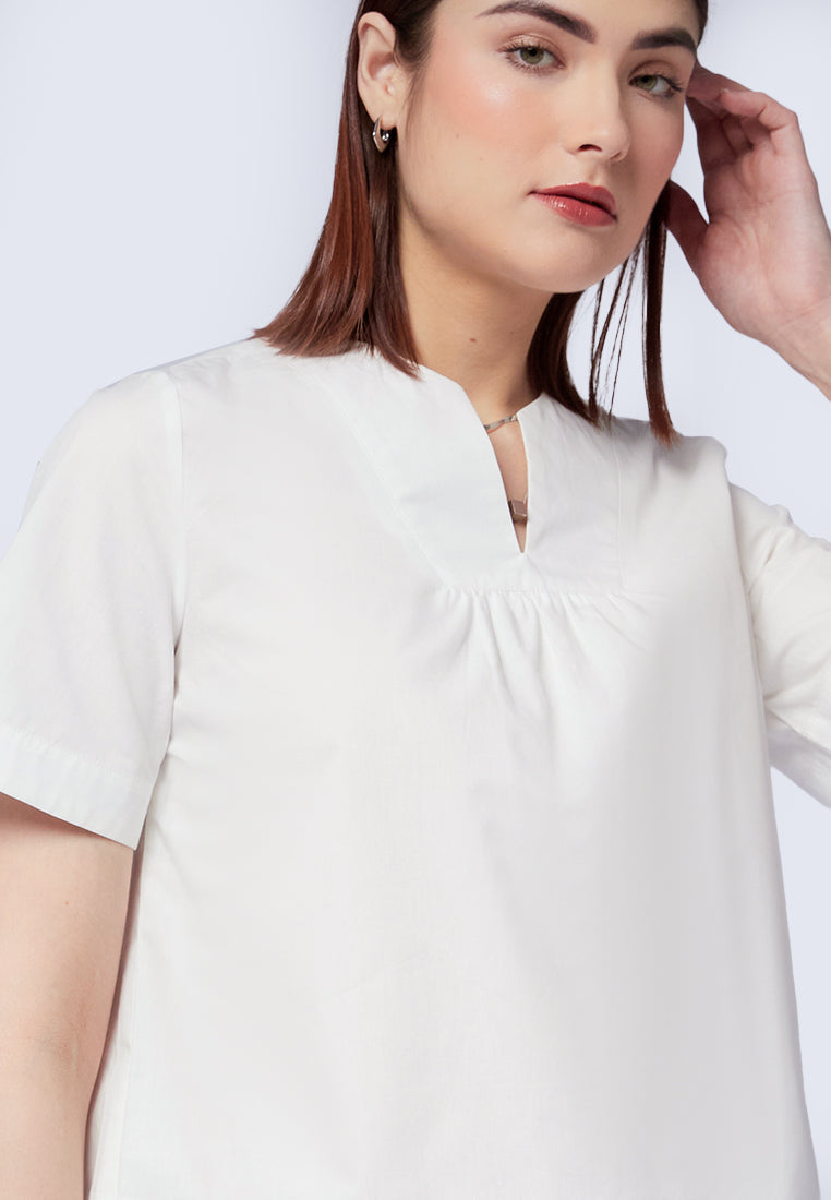 V-Neck Panel Short Sleeve Blouse