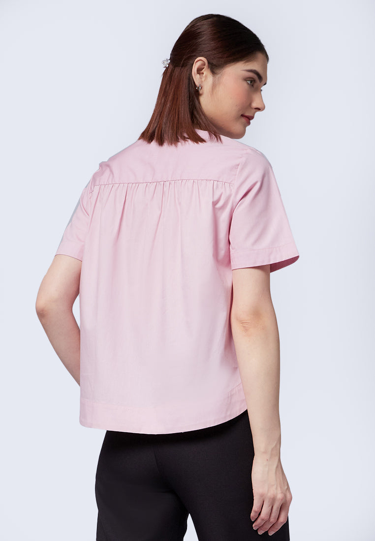 V-Neck Panel Short Sleeve Blouse