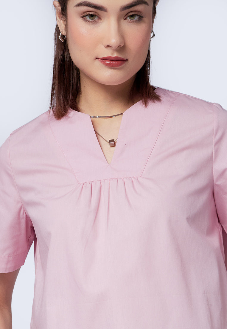 V-Neck Panel Short Sleeve Blouse