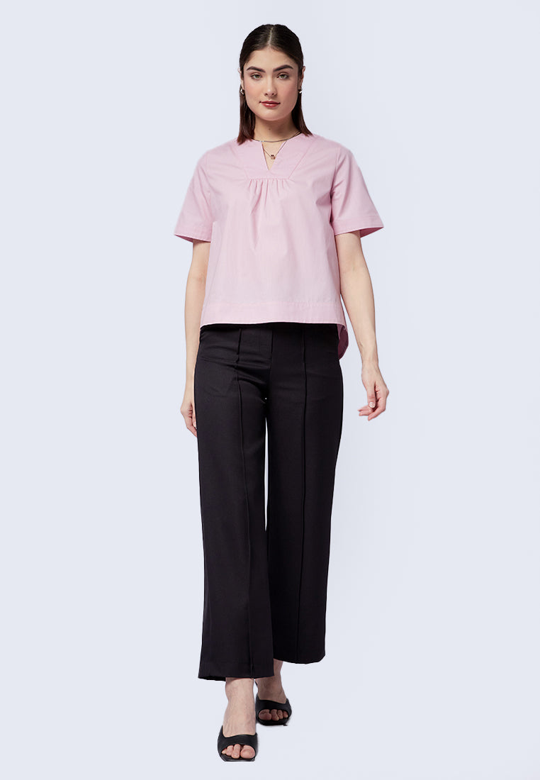 V-Neck Panel Short Sleeve Blouse