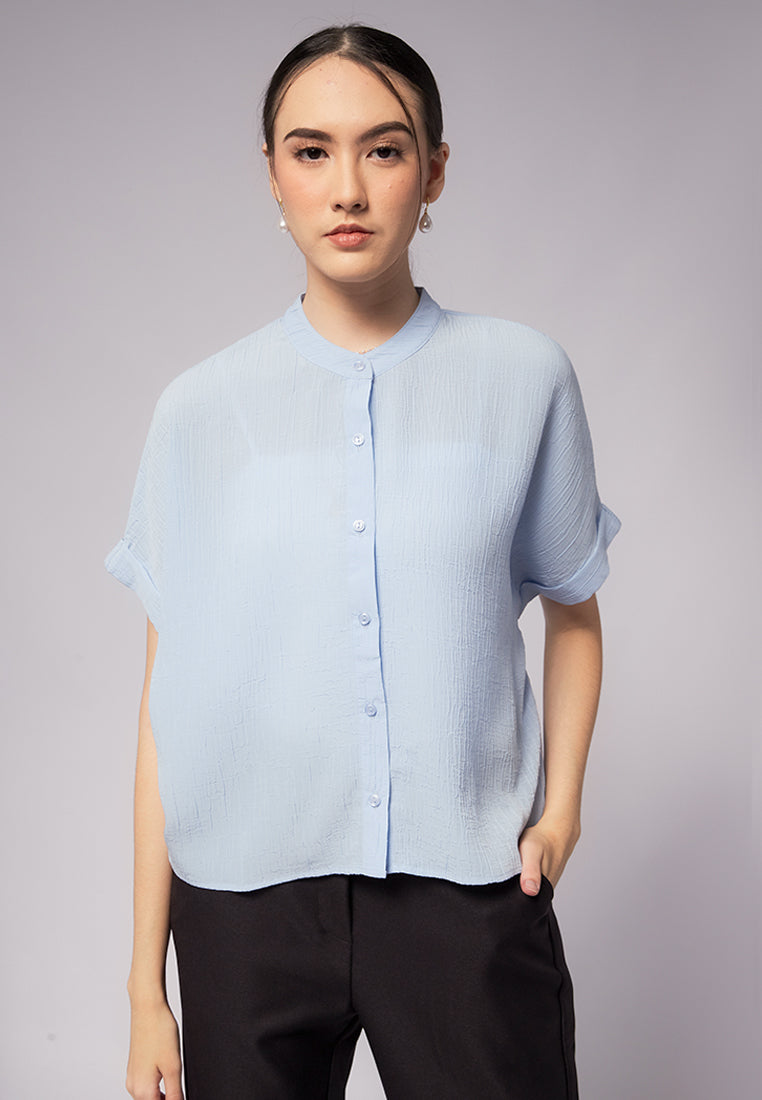 Mandarin Collar Short Sleeve Blouse