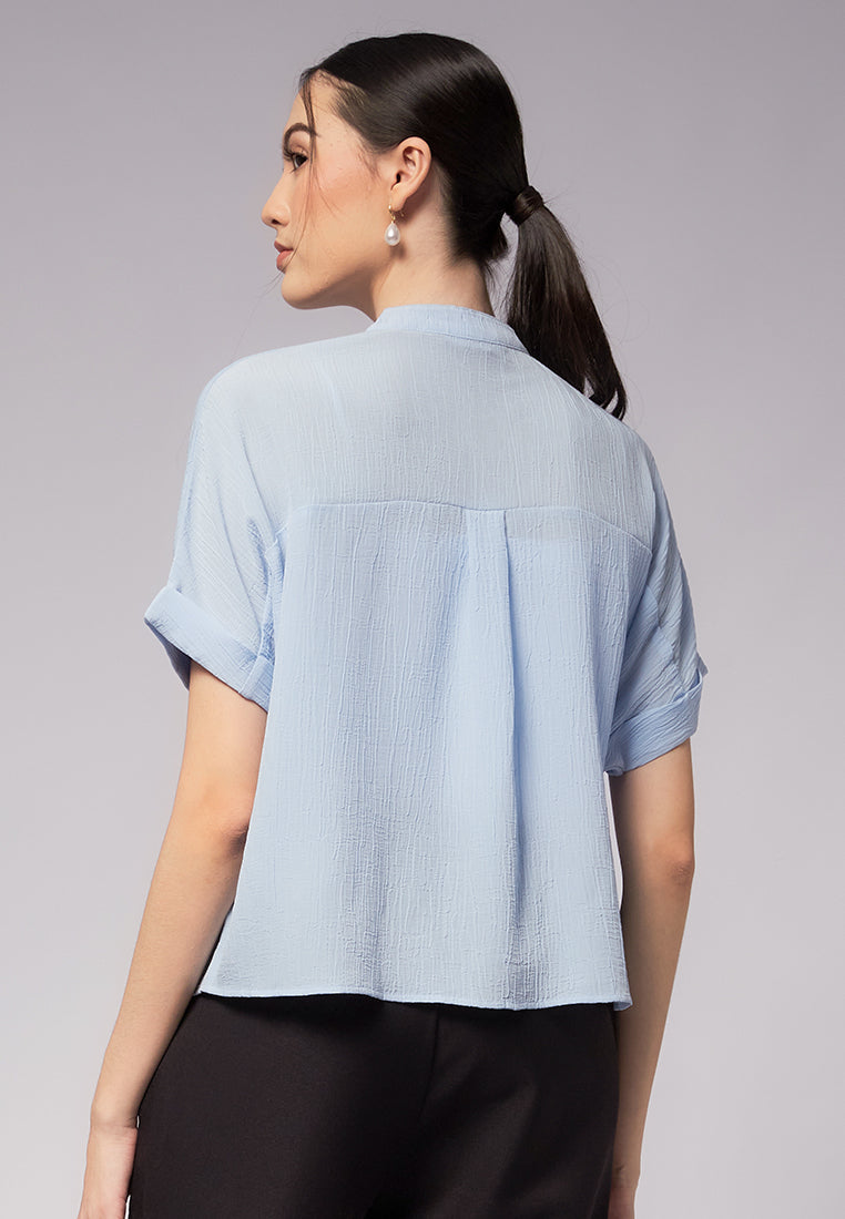 Mandarin Collar Short Sleeve Blouse