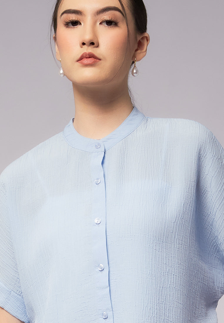 Mandarin Collar Short Sleeve Blouse