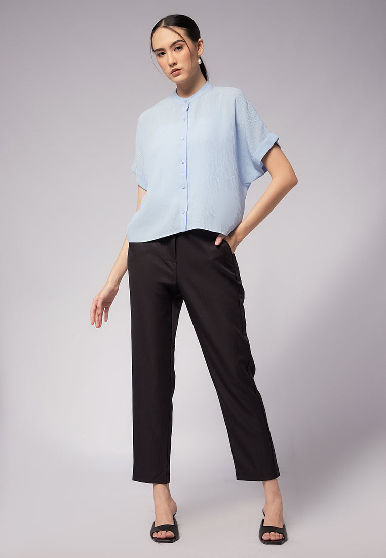 Mandarin Collar Short Sleeve Blouse