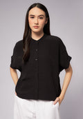 Mandarin Collar Short Sleeve Blouse