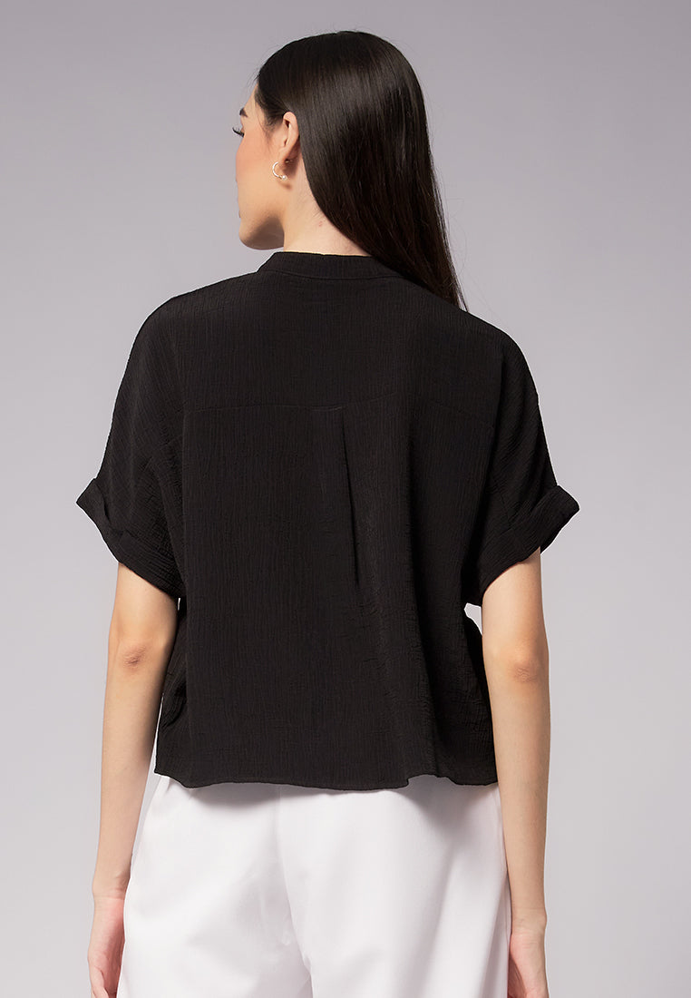 Mandarin Collar Short Sleeve Blouse