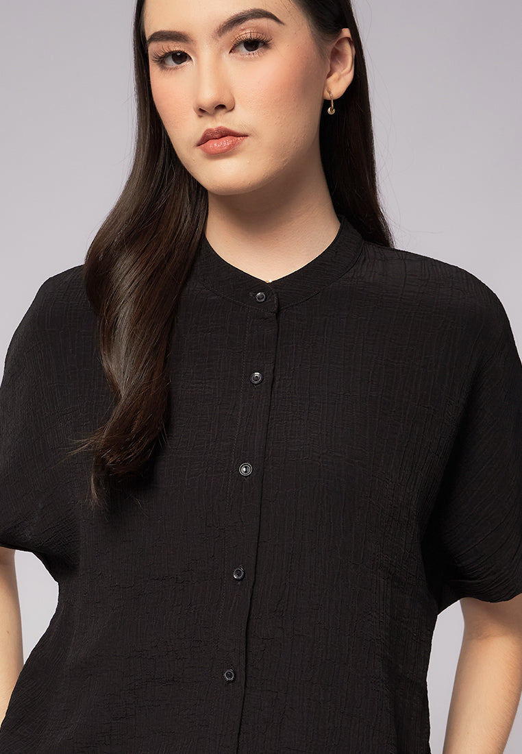 Mandarin Collar Short Sleeve Blouse