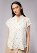 Printed Crinkle Ruffle Neck Blouse