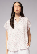 Printed Crinkle Ruffle Neck Blouse