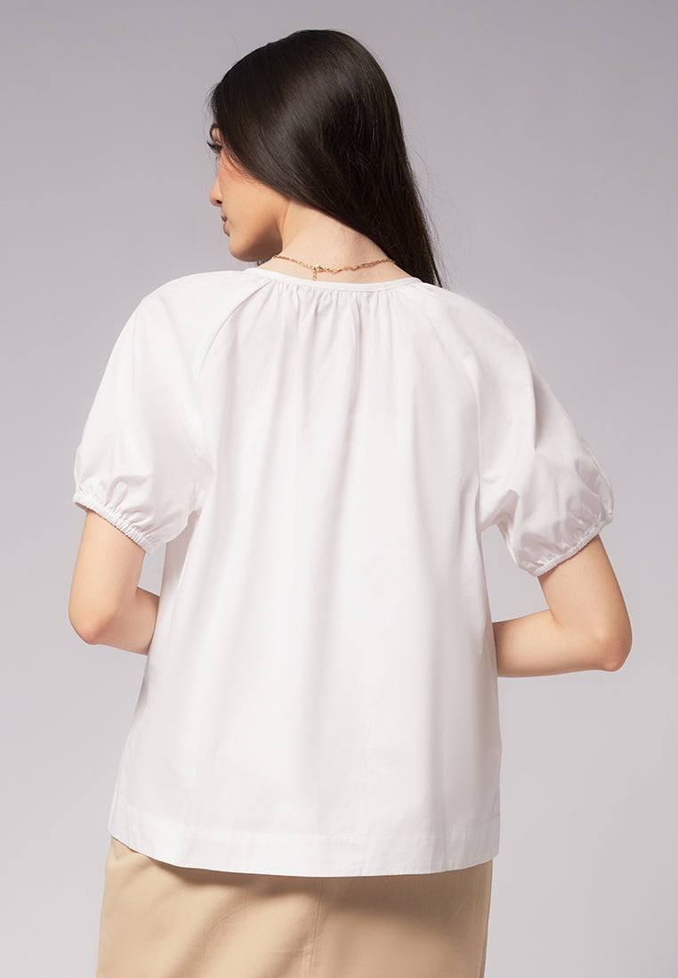 Balloon Sleeve Blouse with Button