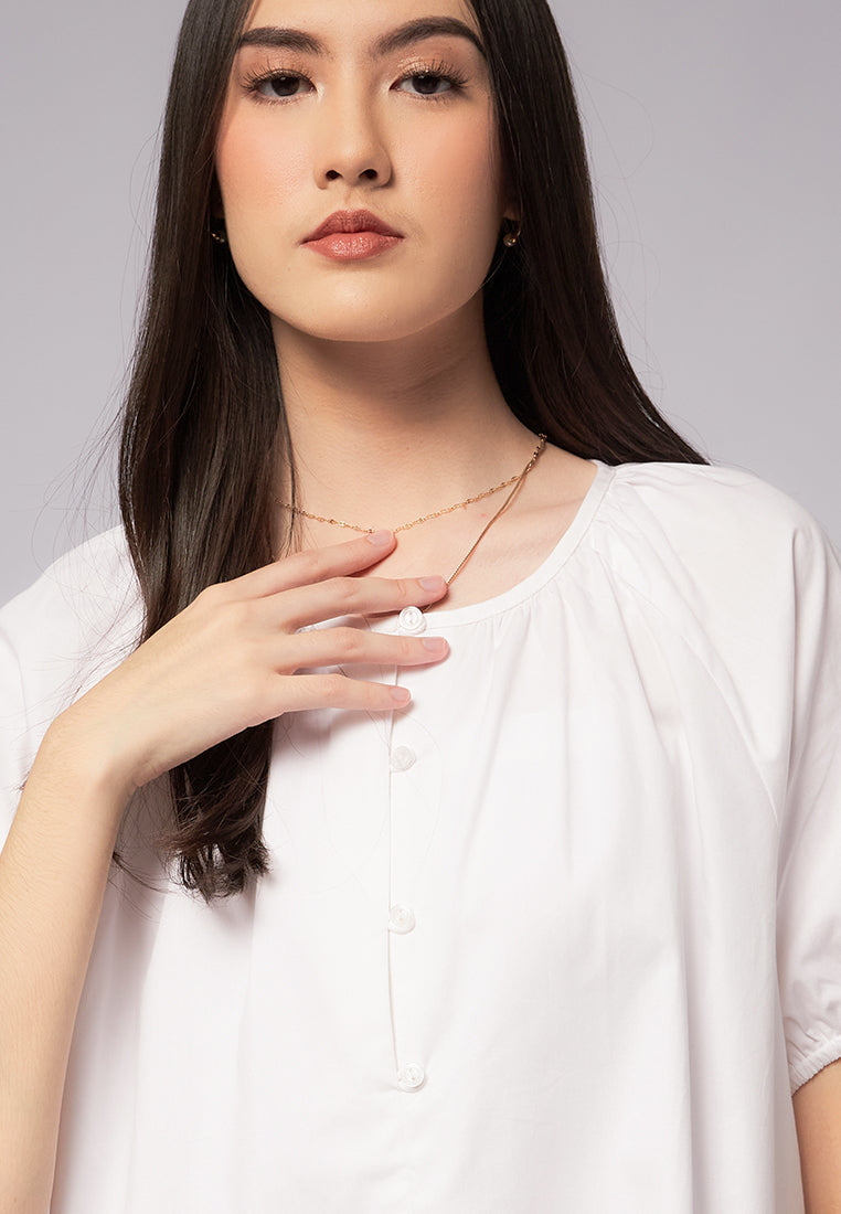 Balloon Sleeve Blouse with Button