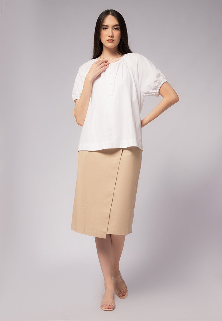 Balloon Sleeve Blouse with Button