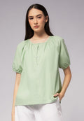 Balloon Sleeve Blouse with Button