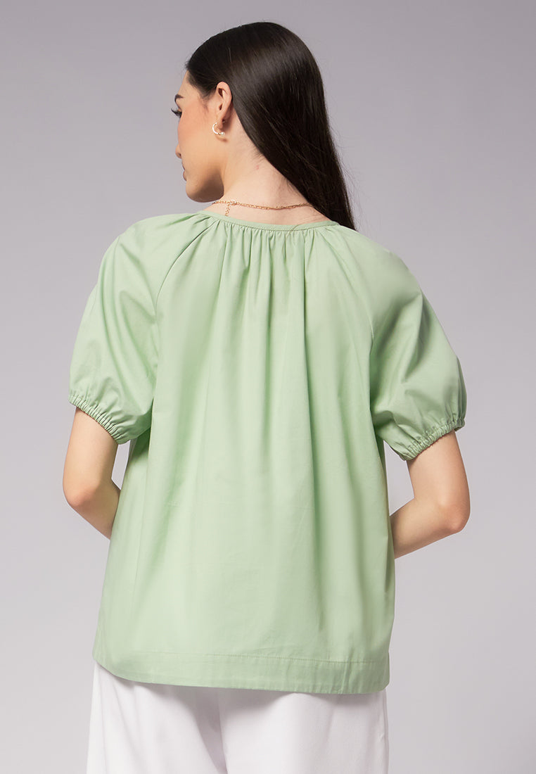 Balloon Sleeve Blouse with Button