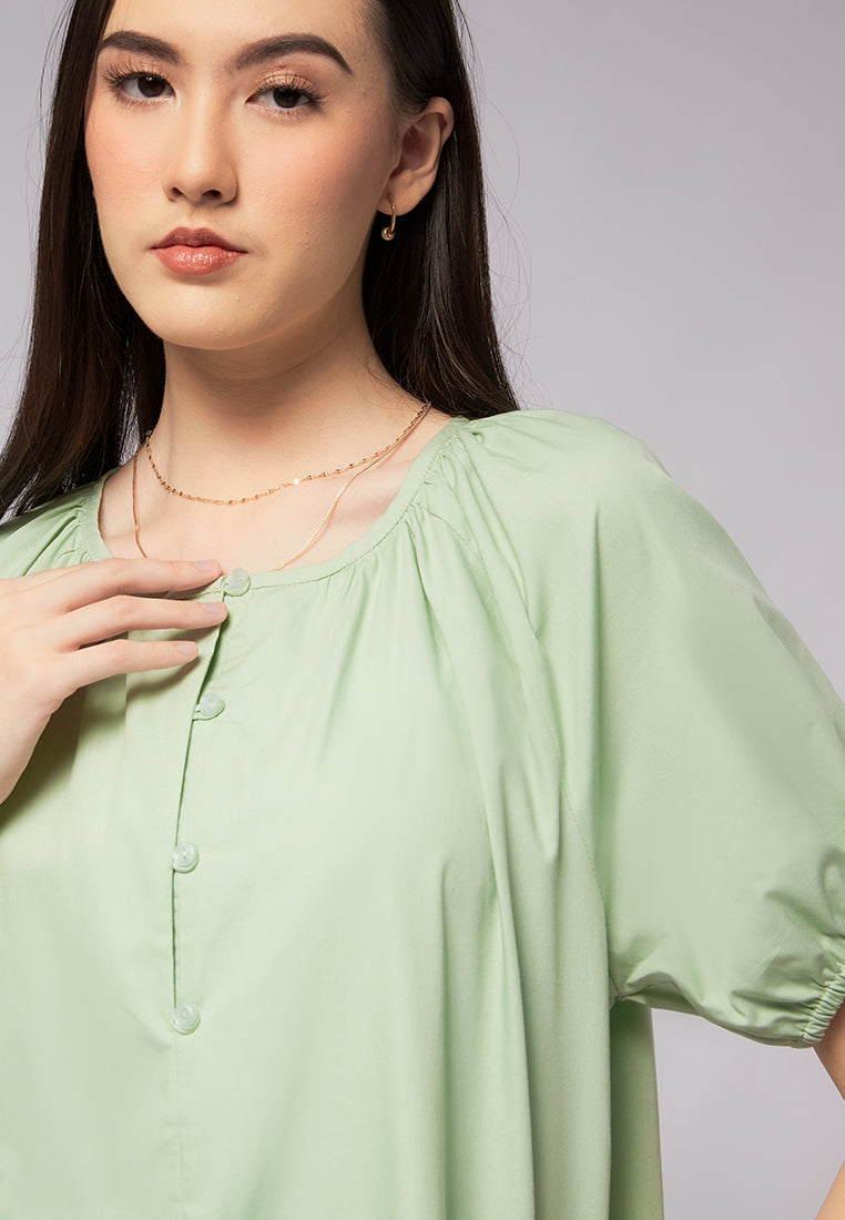 Balloon Sleeve Blouse with Button