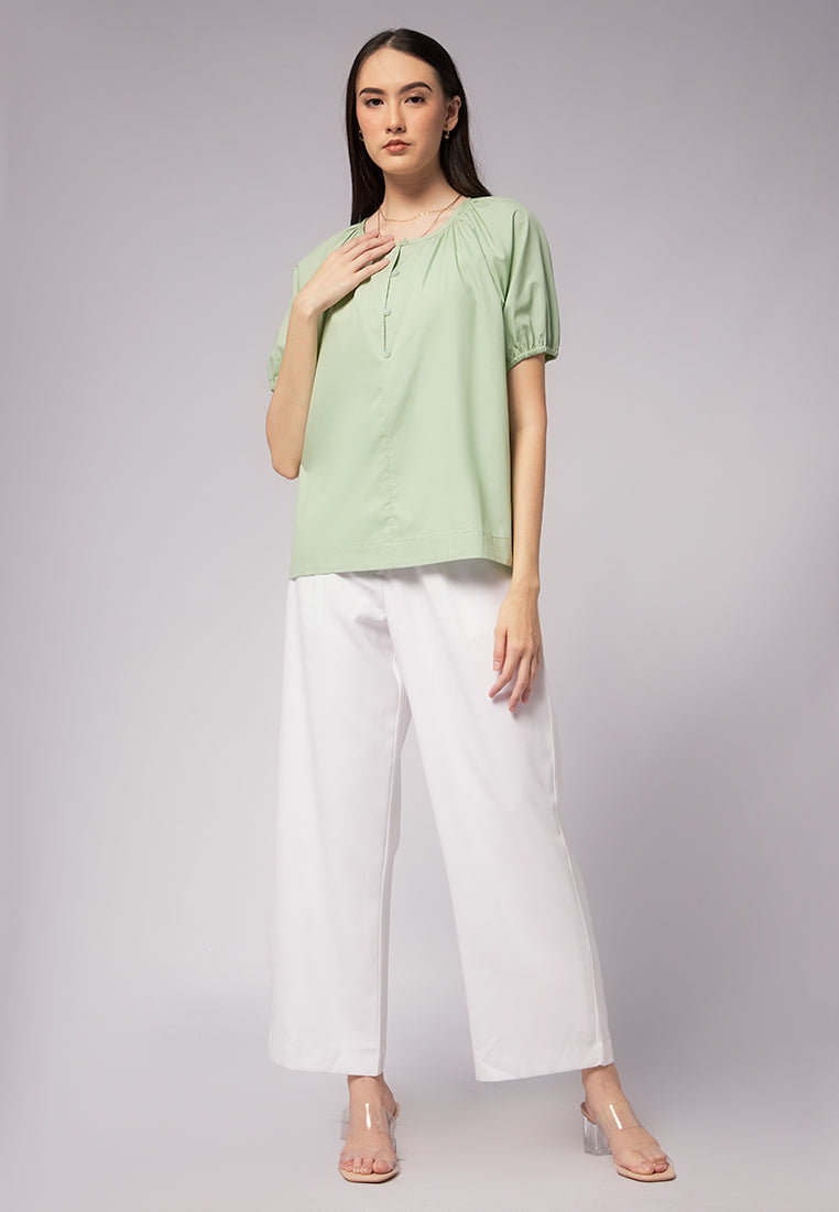 Balloon Sleeve Blouse with Button