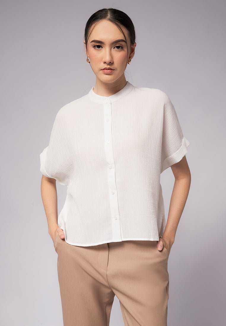 Mandarin Collar Short Sleeve Blouse