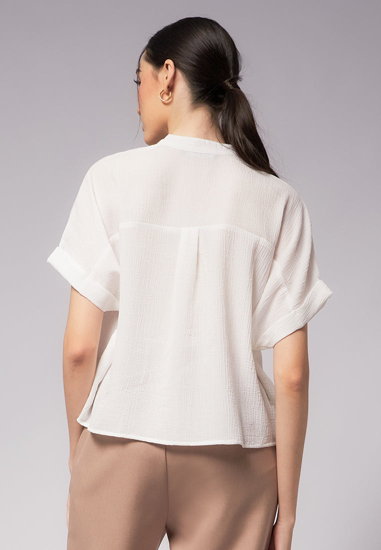 Mandarin Collar Short Sleeve Blouse