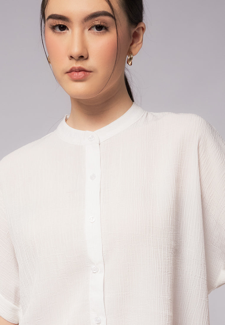 Mandarin Collar Short Sleeve Blouse