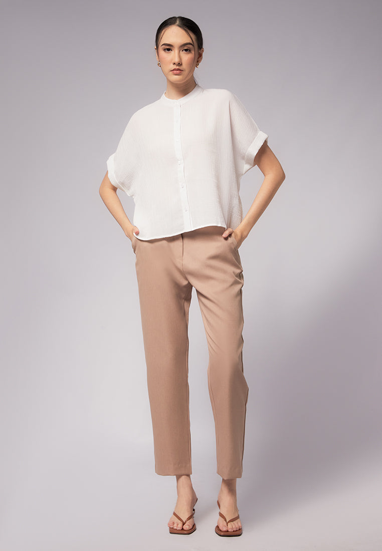 Mandarin Collar Short Sleeve Blouse