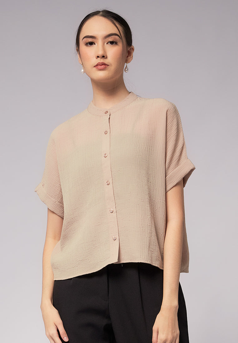 Mandarin Collar Short Sleeve Blouse