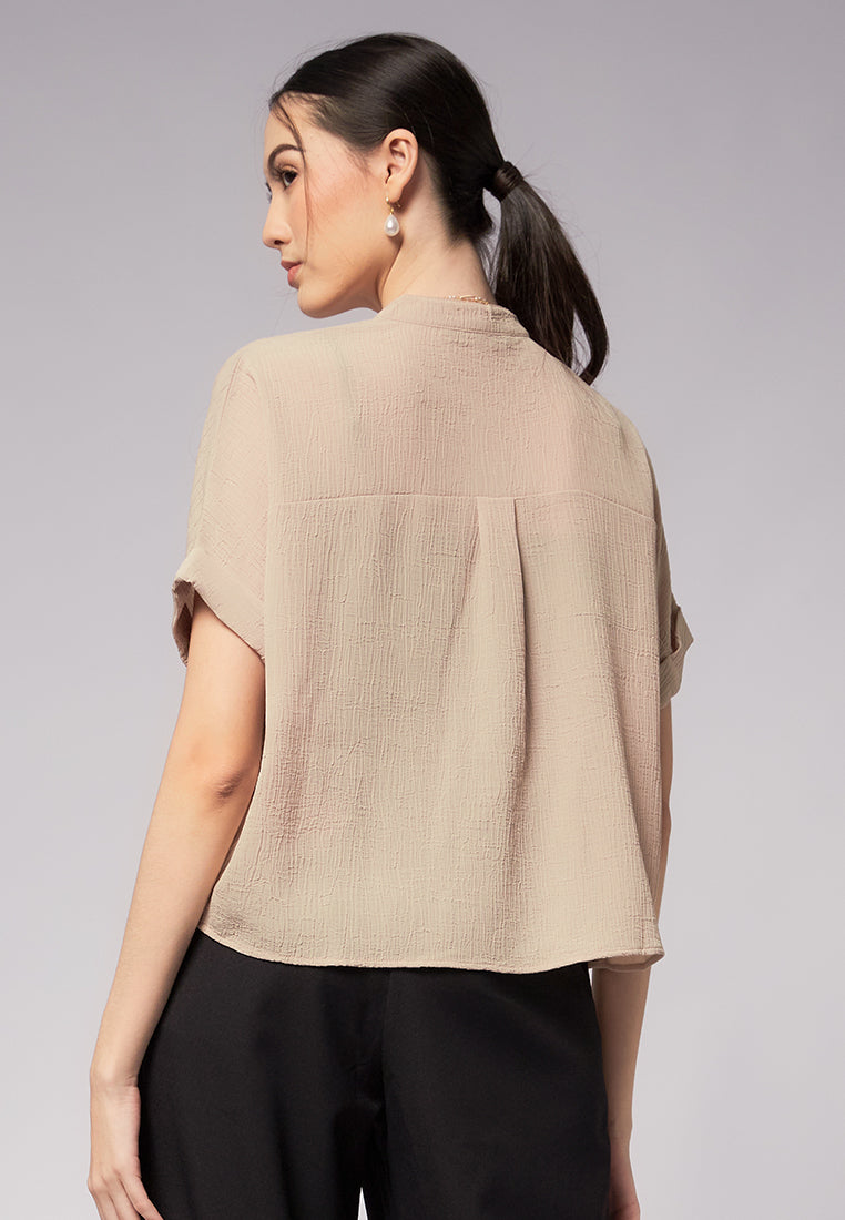 Mandarin Collar Short Sleeve Blouse