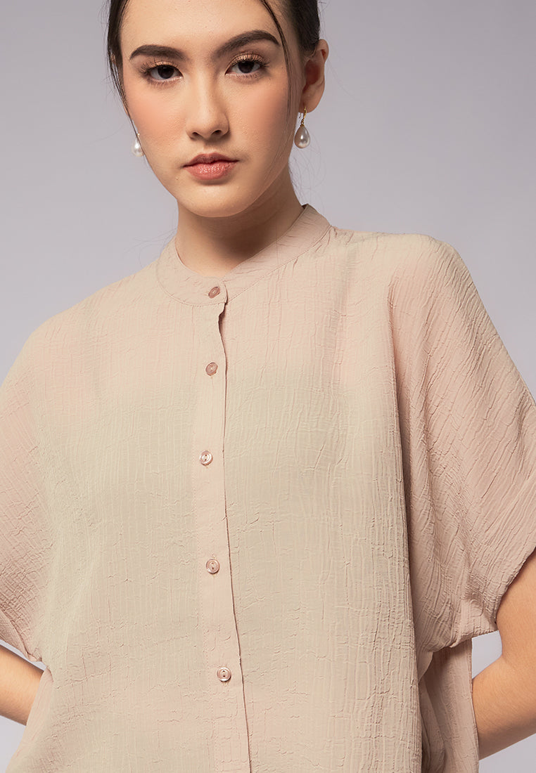 Mandarin Collar Short Sleeve Blouse