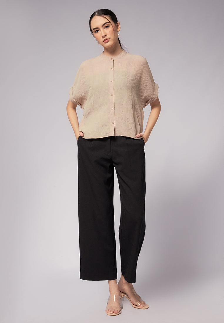 Mandarin Collar Short Sleeve Blouse