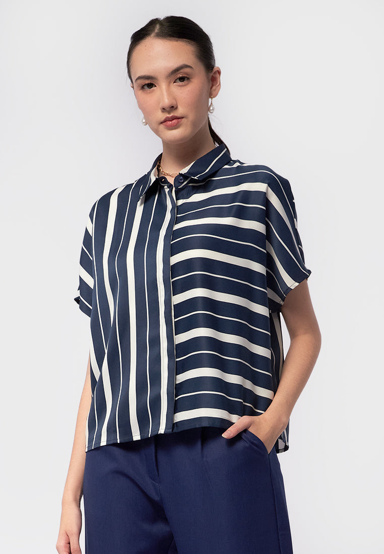 Short Sleeve Stripes Blouse