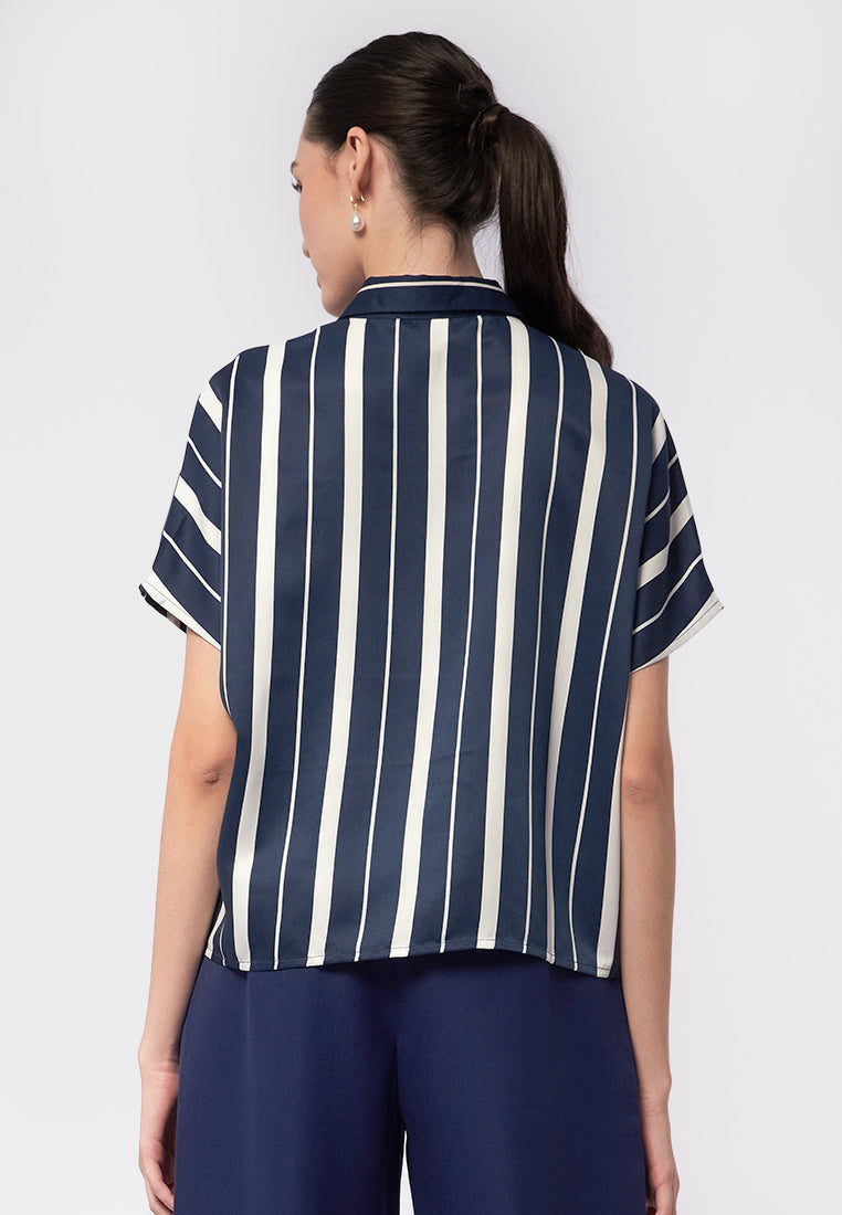 Short Sleeve Stripes Blouse