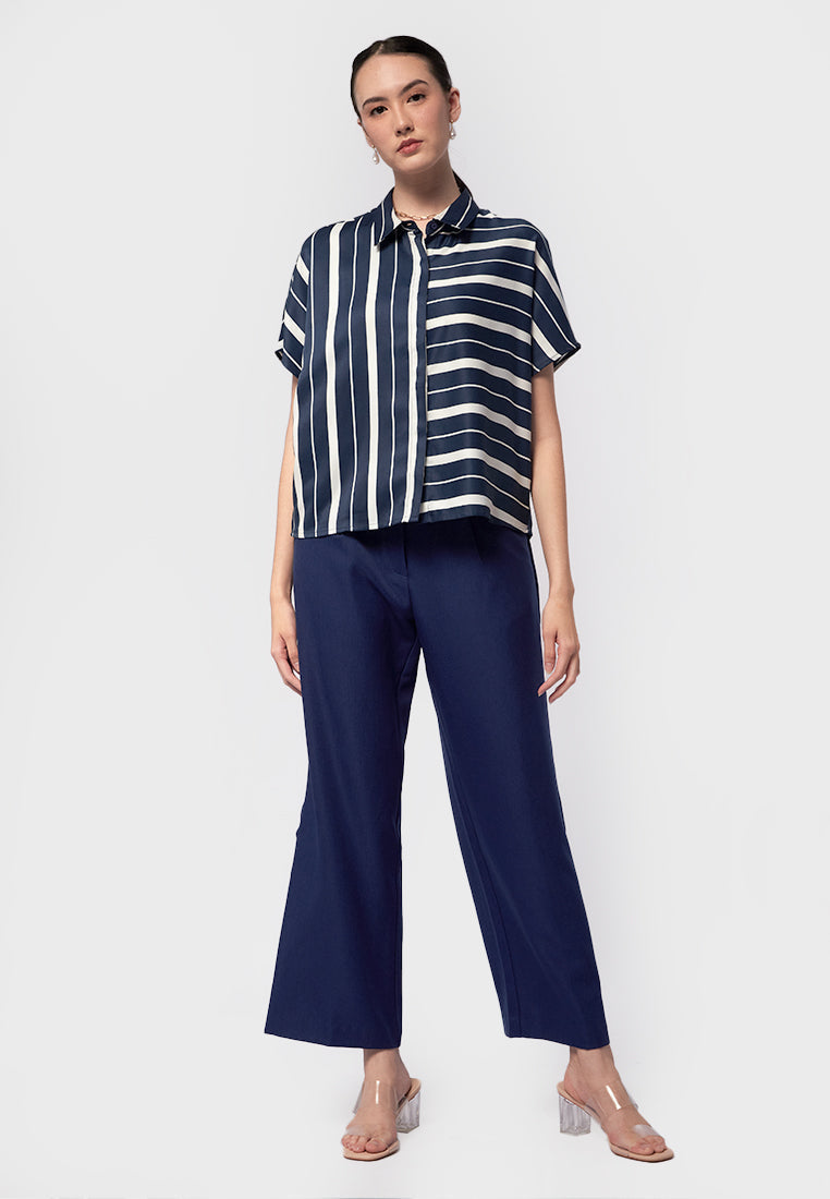 Short Sleeve Stripes Blouse