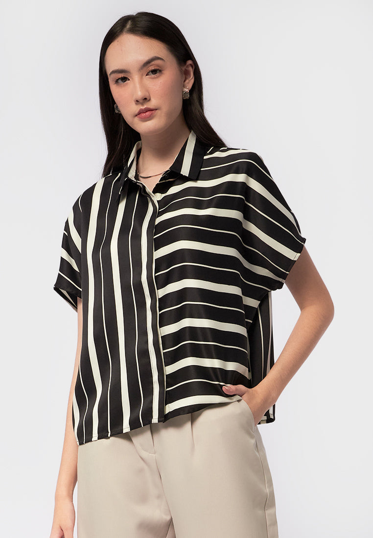 Short Sleeve Stripes Blouse