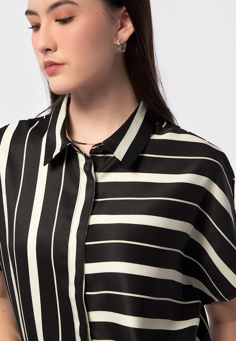 Short Sleeve Stripes Blouse