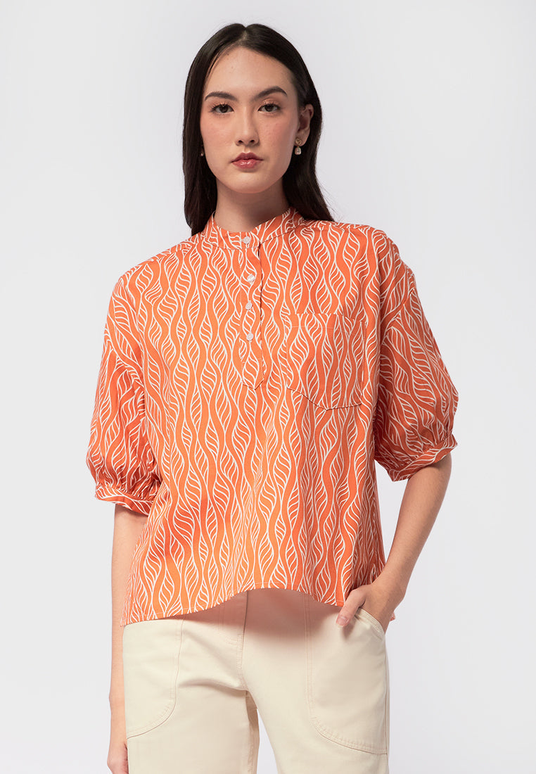 Printed Short Sleeve Blouse