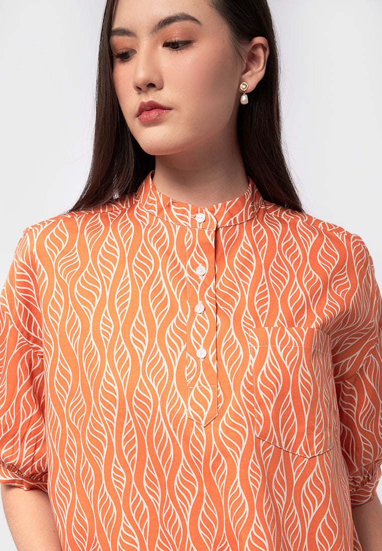 Printed Short Sleeve Blouse