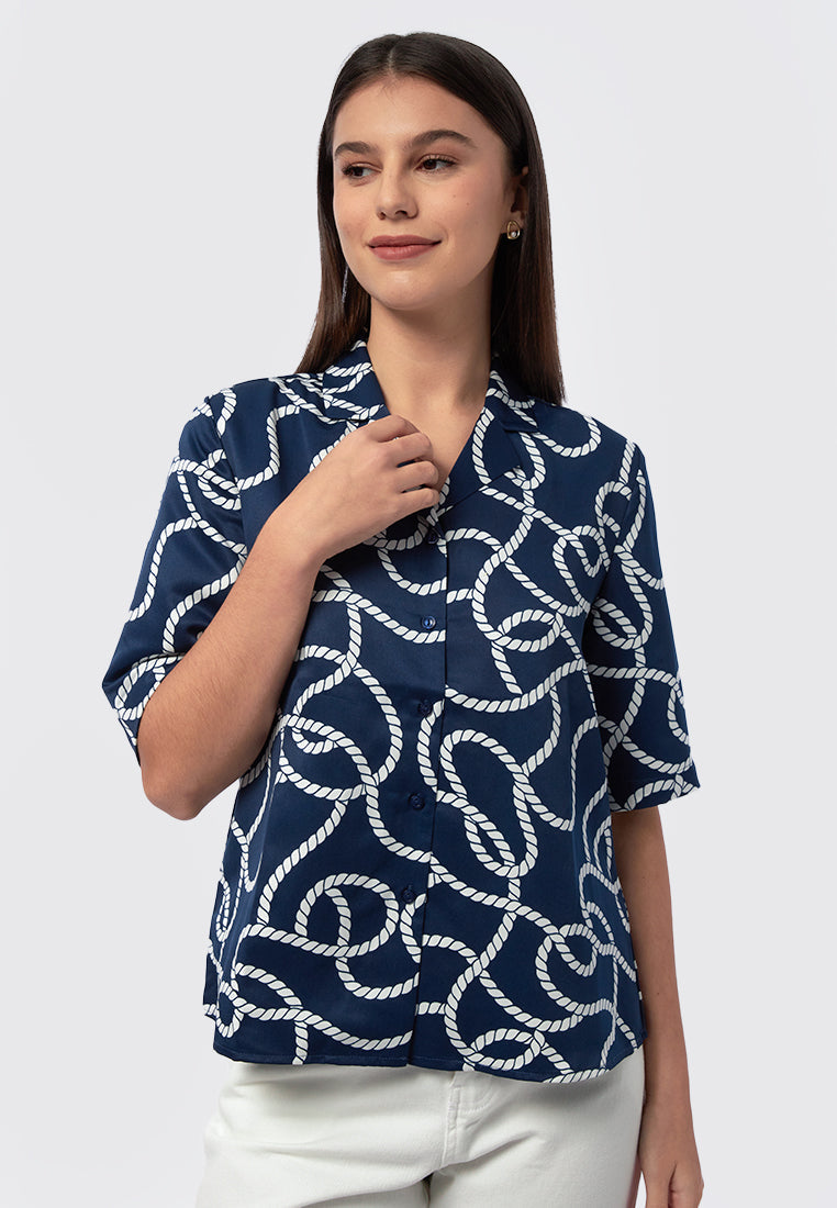 Printed Long Sleeve Loose Blouse