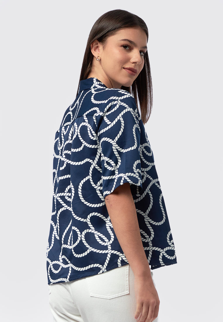 Printed Long Sleeve Loose Blouse