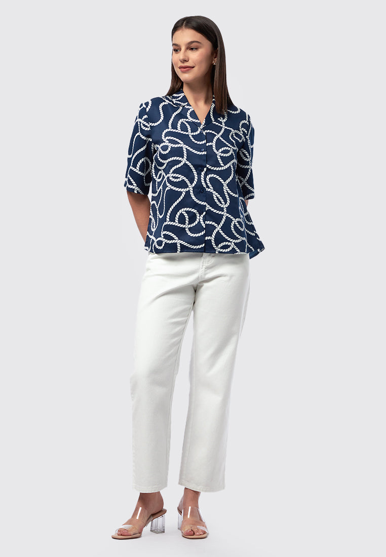 Printed Long Sleeve Loose Blouse