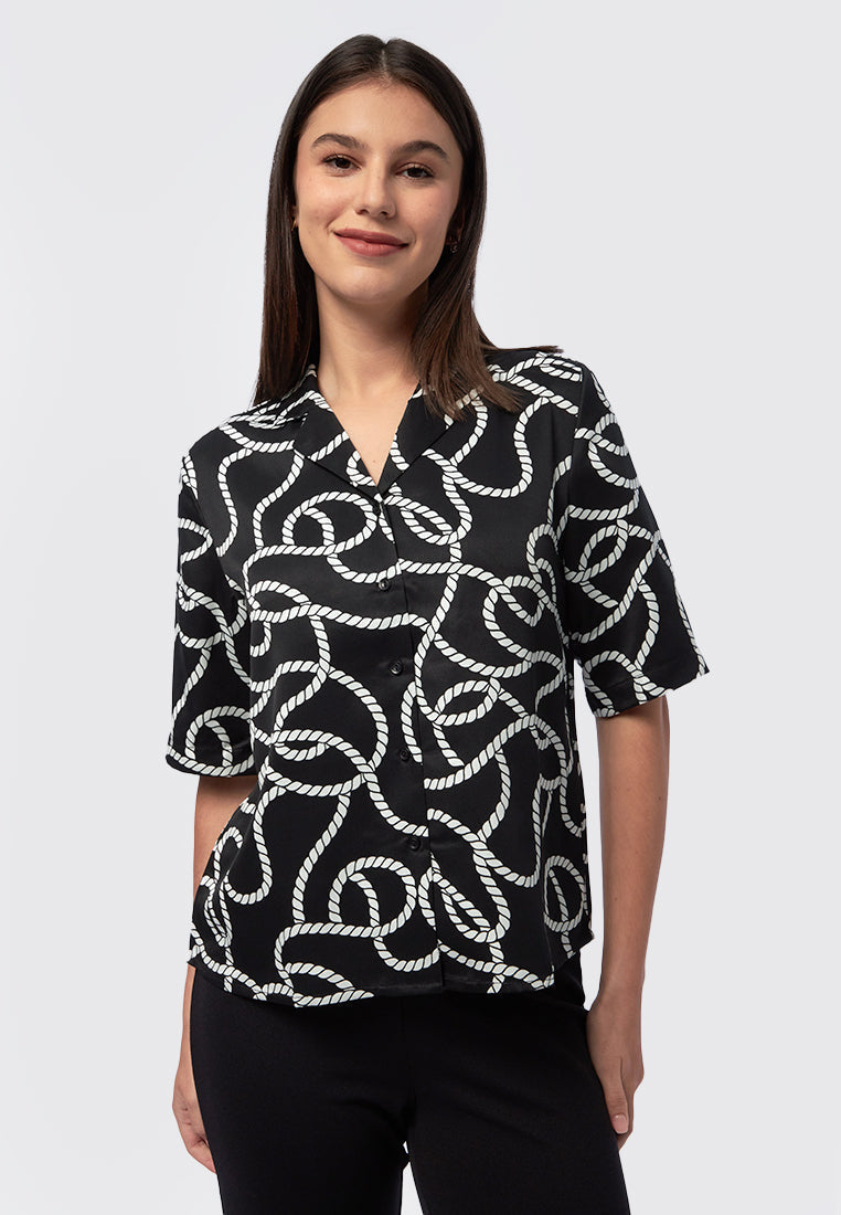 Printed Long Sleeve Loose Blouse