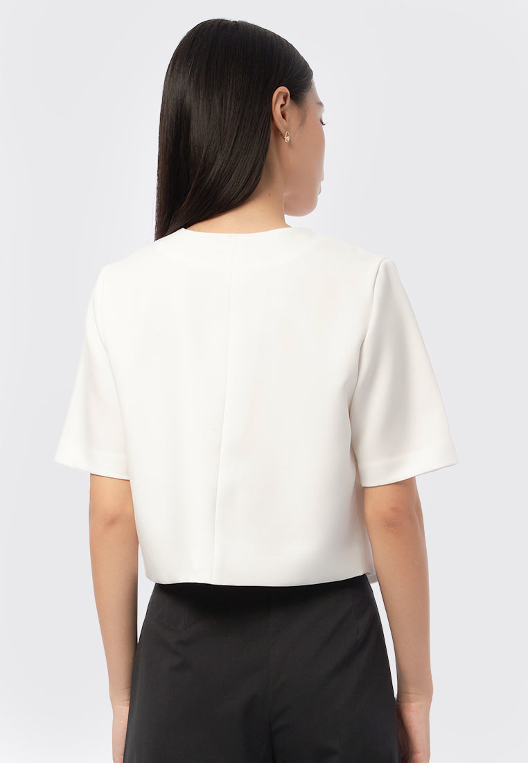 Buttoned V-Neck Short Sleeve Blouse