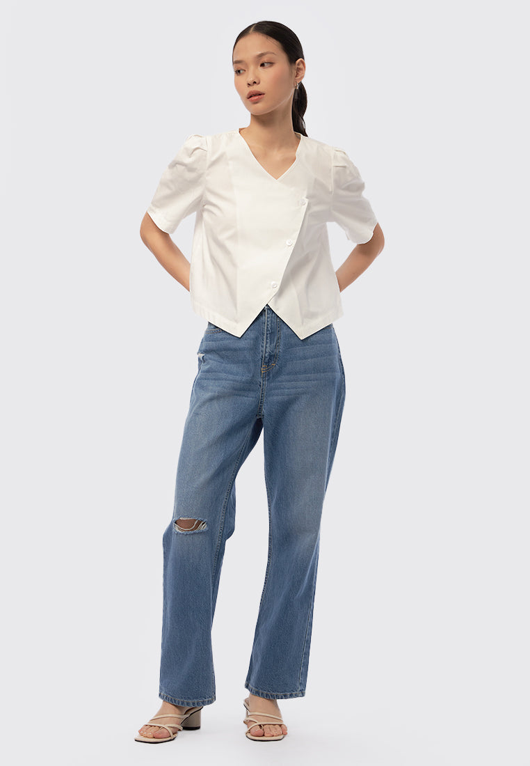 Asymmetrical Short Sleeve Blouse