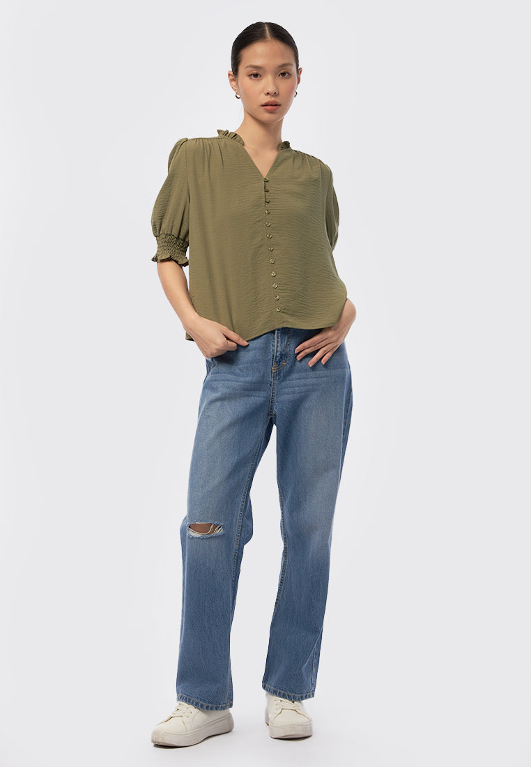 V-Neck 3/4 Sleeves Blouse
